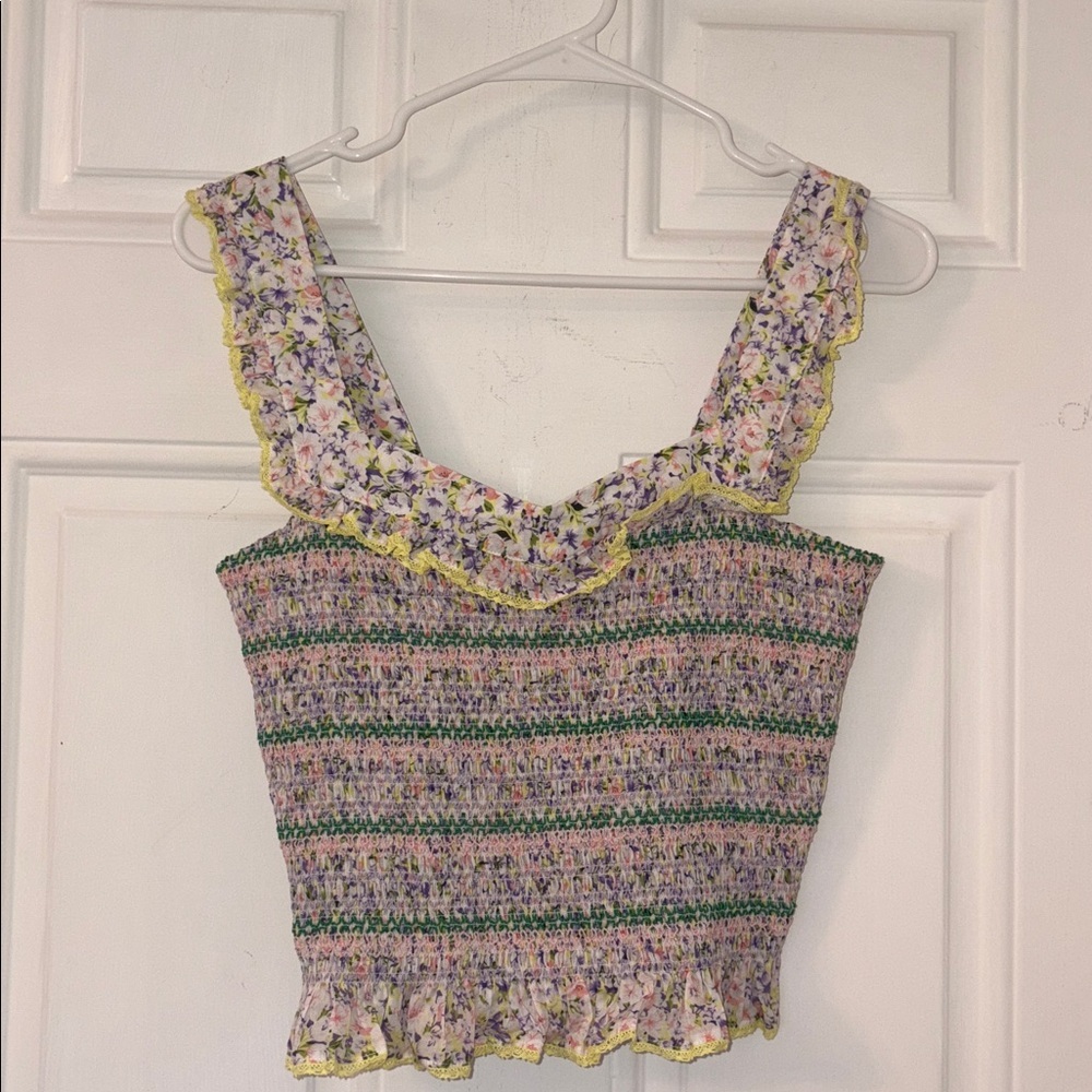 NEW Heartloom -cotton FLORAL cropped dove top sz medium